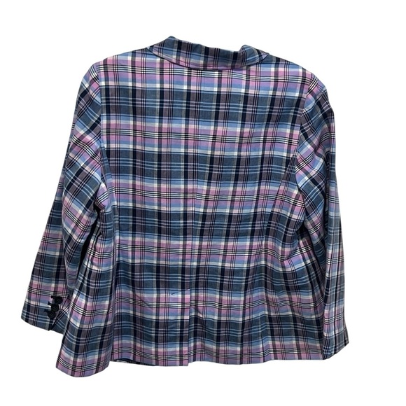 Talbots purple blue plaid one button linen cotton blazer size Large WP - Picture 2 of 7